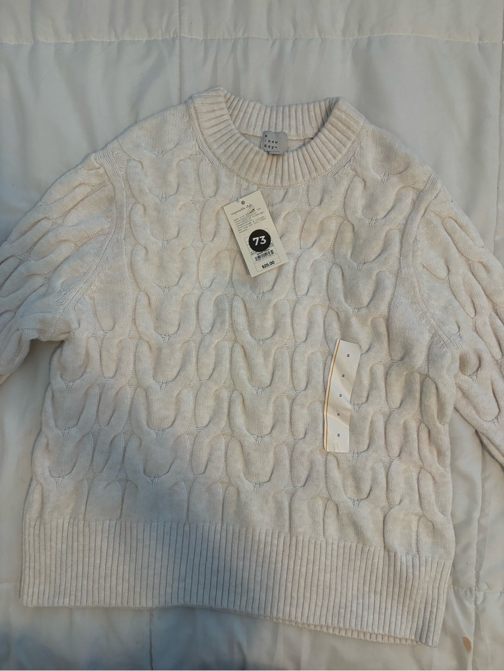 a new day Cream Cable-Knit Crewneck Sweater